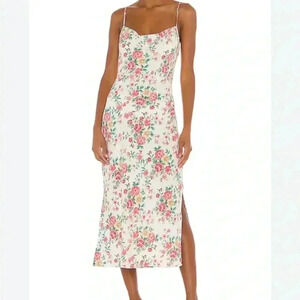 Revolve Porcelain Floral Midi Slip Dress in Ikat Bouquet